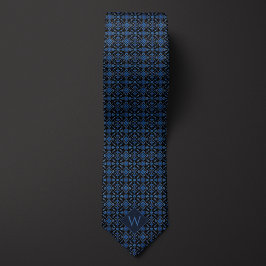 Koninklijk Blauw & Zwart Arabesk Monogram Stropdas