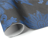 Koninklijk Blauw, Zwart en Zilver Bloemmotief Cadeaupapier (Rol Hoek)