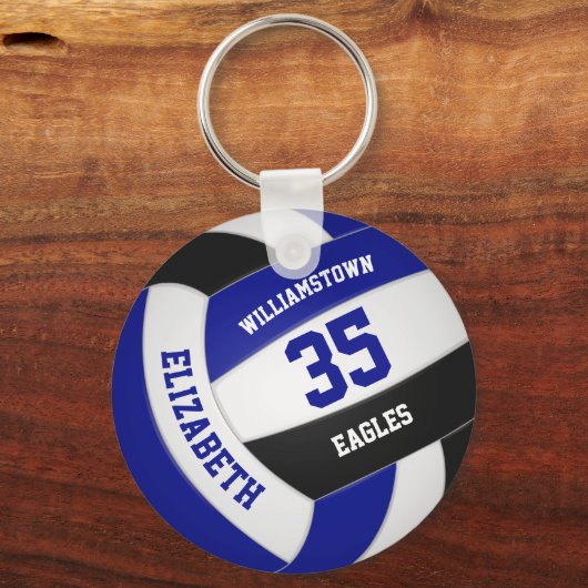 Koninklijk blauw zwart gepersonaliseerd team naam  sleutelhanger (Voorkant)