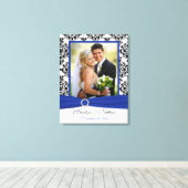 Koninklijk Blauw, Zwart, Wit Damast Bruiloft Canva Canvas Afdruk (Insitu (Houten vloer))
