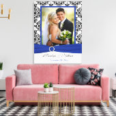 Koninklijk Blauw, Zwart, Wit Damast Bruiloft Canva Canvas Afdruk (Insitu (Woonkamer))