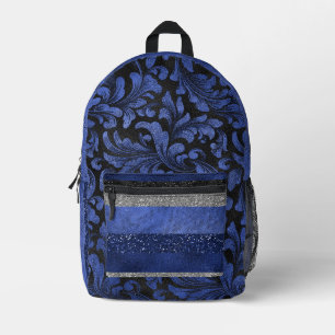 KONINKLIJK BLAUW ZWART & ZILVER GLITTER LOOK PATRO BEDRUKTE RUGZAK