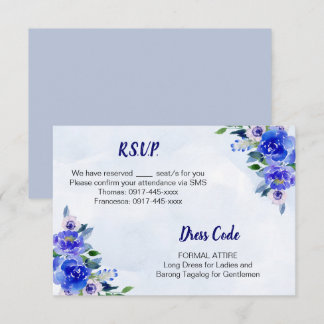 Koninklijk Blauwe Aquarel Bloemen Bruiloft RSVP Ka Kaart