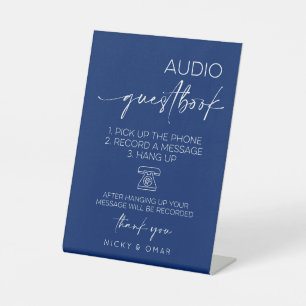 Koninklijk Blauwe Audio-gastenboek Huwelijksrecept Reclamebord Met Voetstuk