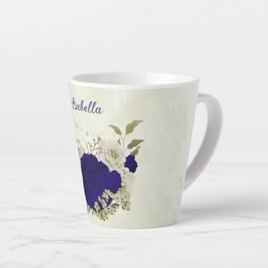 Koninklijk blauwe beige bloem latte mok (Rechterhoek)