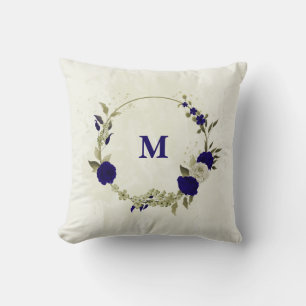 Koninklijk blauwe beige bloemen kussen