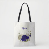 Koninklijk blauwe beige bloemen tote bag (Voorkant)