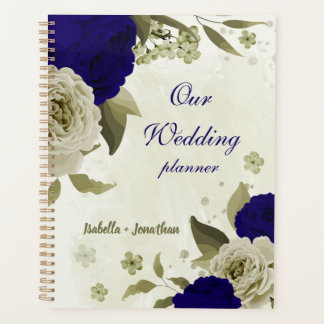 Koninklijk blauwe beige bloemige bruiloft planner