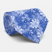 Koninklijk Blauwe Bloem Batik Stropdas (Opgerold)