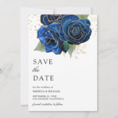 Koninklijk Blauwe Bloem Foto Collage Bruiloft Save The Date (Voorkant)