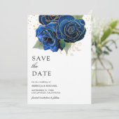 Koninklijk Blauwe Bloem Foto Collage Bruiloft Save The Date (Staand voorkant)