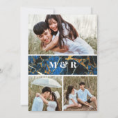 Koninklijk Blauwe Bloem Foto Collage Bruiloft Save The Date (Achterkant)