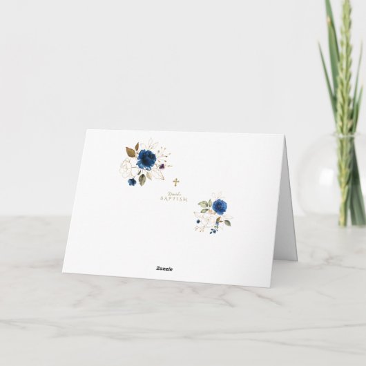 Koninklijk blauwe bloem gouden lijst kruis jongens bedankkaart (Achterkant)