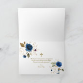 Koninklijk blauwe bloem gouden lijst kruis jongens bedankkaart (Binnen)