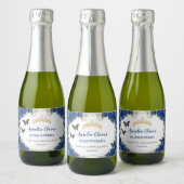 Koninklijk Blauwe Bloem Gouden Vlinders Quinceañer Sparkling Wijnetiket (Flessen)