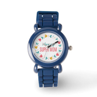 Koninklijk Blauwe Bloem I Love My Super Moeder Pol Horloge