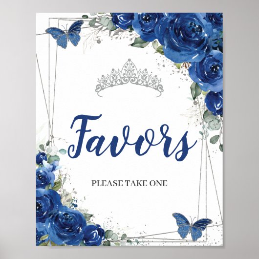 Koninklijk blauwe bloem vlinders Quinceañera favor Poster (Voorkant)