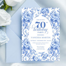 Koninklijk blauwe bloemen toile 70ste verjaardagsu