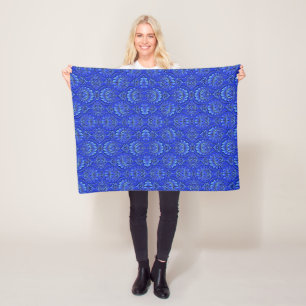 Koninklijk Blauwe Bloemendamask Dekbed Fleece Deken