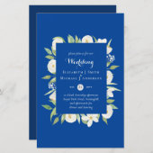 Koninklijk Blauwe Bloemige Budget Trouw Uitnodigin (Voorkant / Achterkant)