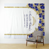 Koninklijk Blauwe Bloemige Prinses Gouden Boog Qui Wandkleed (In Situ (horizontaal))