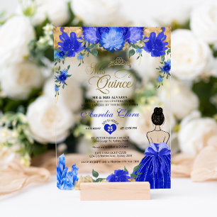 Koninklijk Blauwe Bloemige Prinses Mis Quince Quin Acryl Uitnodigingen