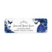 Koninklijk Blauwe Bloemige Quinceanera 16 Retourad Etiket (Voorkant)