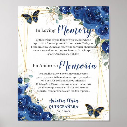 Koninklijk Blauwe Bloemige Quinceanera 16 Ter lief Poster (Voorkant)
