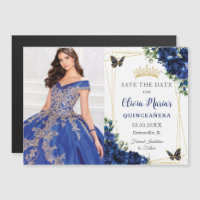 Koninklijk Blauwe Bloemige Quinceañera Foto Uitnod