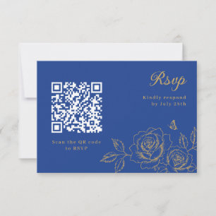 Koninklijk Blauwe Bloemige Quinceañera RSVP QR Cod Kaartje