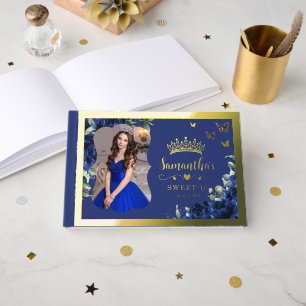 Koninklijk Blauwe Bloemige Sweet 16 Zestiende Verj Gastenboek