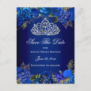 Koninklijk Blauwe Bloemige Sweet Sixteen Save The  Briefkaart