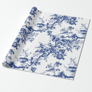 Koninklijk Blauwe Bloemige Tak Tuinfeest Inpakpapi Cadeaupapier