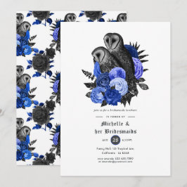 Koninklijk Blauwe Bloemige Uilen Gotische Bruidsme Kaart