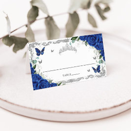 Koninklijk Blauwe Bloemige Vlinders Quinceañera Sw Plaatskaartje