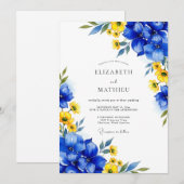 Koninklijk Blauwe Bloemrijke Bruiloft Kaart (Voorkant / Achterkant)
