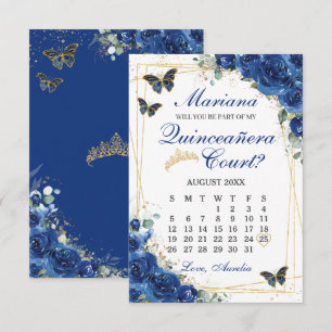 Koninklijk blauwe bloemrijke Quinceanera hof voors RSVP Kaartje