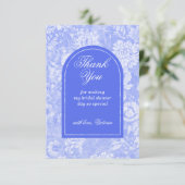 Koninklijk Blauwe Bloemrijke Victoriaanse Bruiloft Bedankkaart (Staand voorkant)