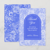 Koninklijk Blauwe Bloemrijke Victoriaanse Bruiloft Bedankkaart (Voorkant / Achterkant)