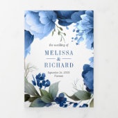 Koninklijk Blauwe Bloemstuk Metsondeel QR Code Bru Drieluik Uitnodiging (Cover)