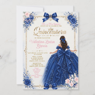 Koninklijk Blauwe Bloemstuk Quinceañera met Prinse Kaart