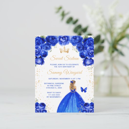 Koninklijk Blauwe Blonde Haren Prinses Sweet Sixte Briefkaart (Staand voorkant)