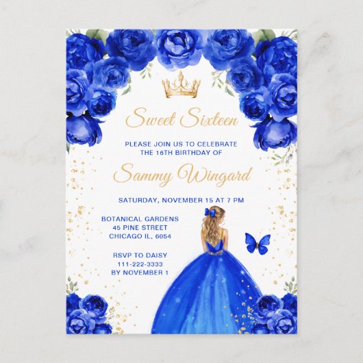 Koninklijk Blauwe Blonde Haren Prinses Sweet Sixte Briefkaart (Voorkant)