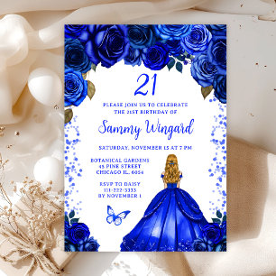 Koninklijk Blauwe Blonde Haren Prinses Verjaardags Kaart