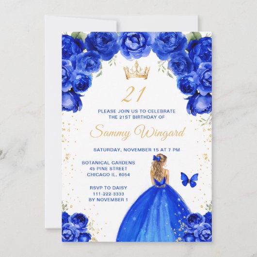 Koninklijk Blauwe Blonde Haren Prinses Verjaardags Kaart (Voorkant)