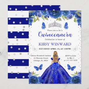 Koninklijk Blauwe Blonde Prinses Quinceanera Kaart