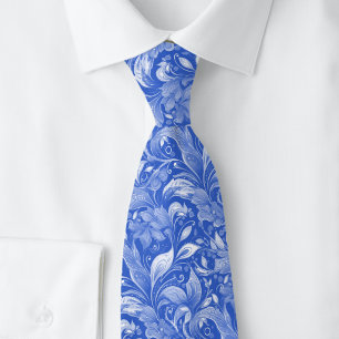Koninklijk Blauwe Botanische Batik Stropdas