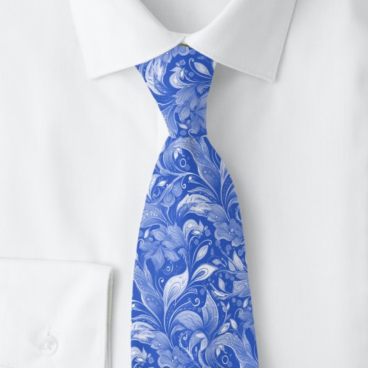 Koninklijk Blauwe Botanische Batik Stropdas