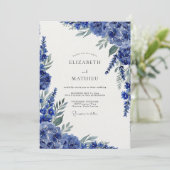Koninklijk Blauwe Botanische Whimsy Bruiloft Kaart (Staand voorkant)