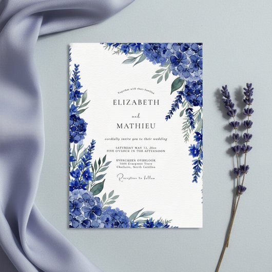 Koninklijk Blauwe Botanische Whimsy Bruiloft Kaart